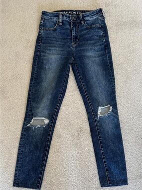 American Eagle Outfitters Dark Blue Distressed Skinny Jeans